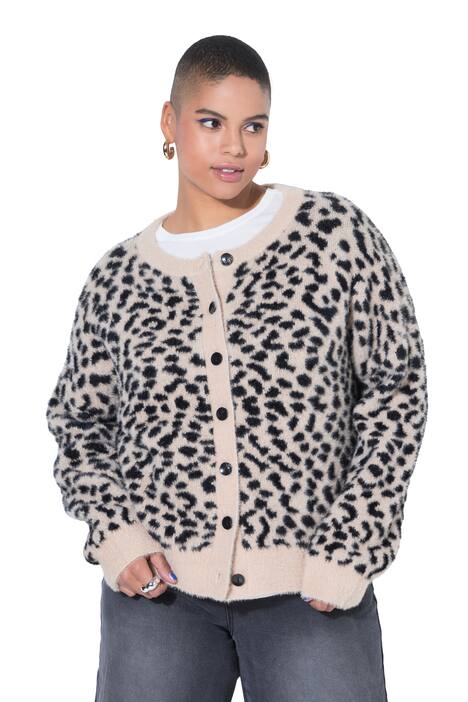 Rozepínací svetr, leopardí vzor, oversize