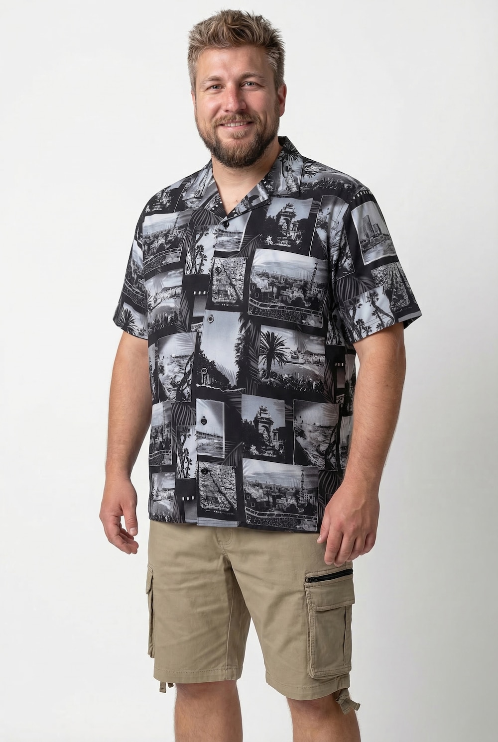 Korte ærmer, print, cuba-krave og cuba-pasform, op til str. 8XL