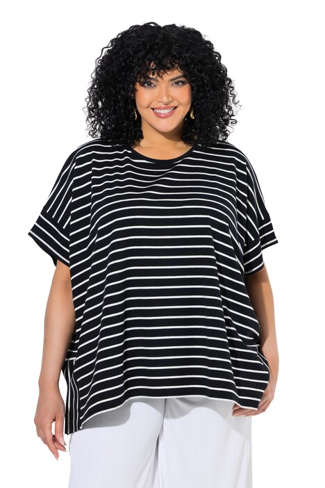 Pončo, pruhy, oversized, kulatý výstřih