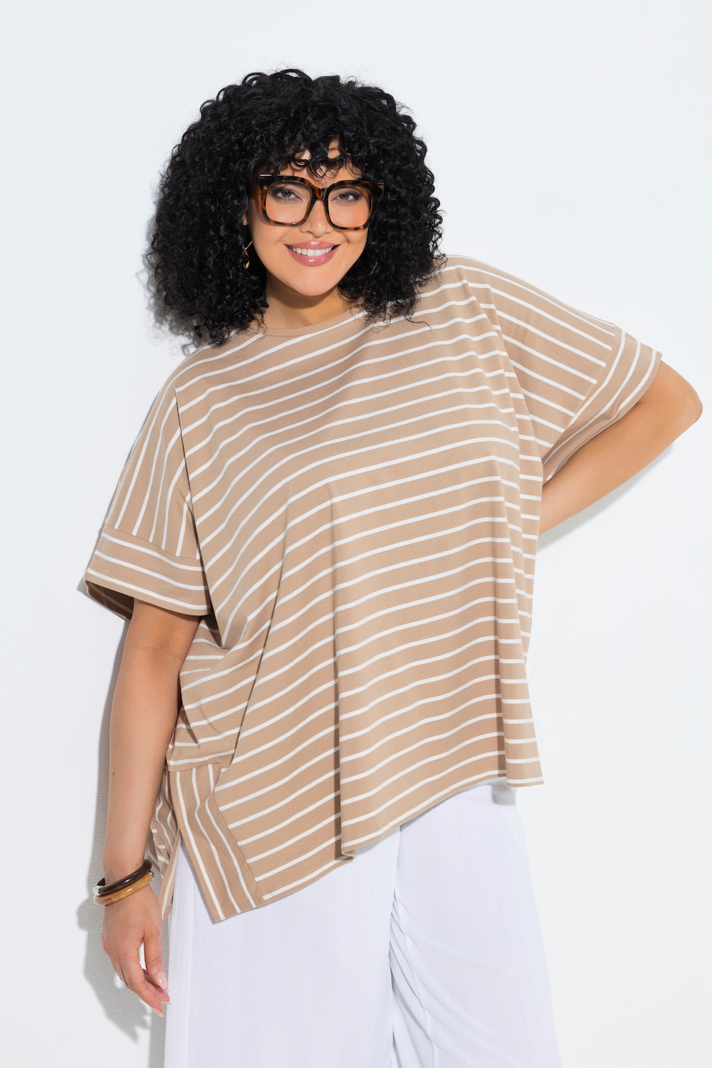 Poncho, Streifen, Oversized, Rundhals