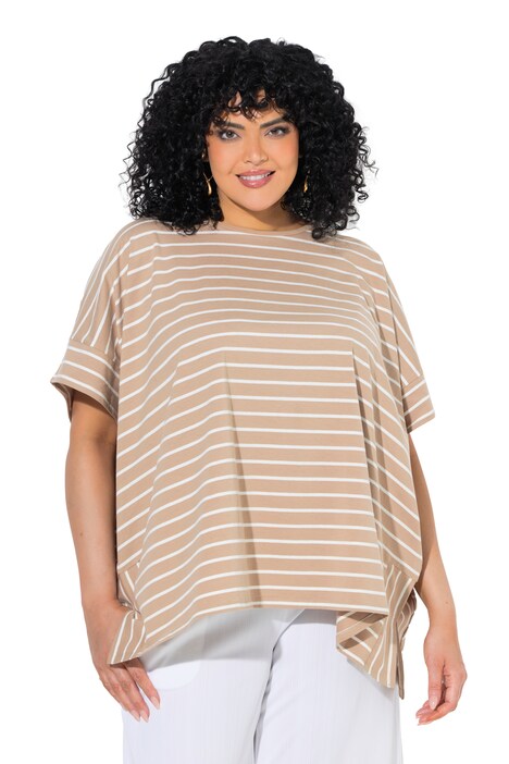 Pončo, pruhy, oversized, kulatý výstřih