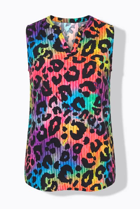 Bluse, ärmellos, farbiges Leomuster, Tunika-Ausschnitt