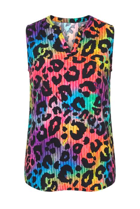 Halenka, bez rukávů, barevný leopardí vzor, tunikový výstřih