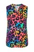 Halenka, bez rukávů, barevný leopardí vzor, tunikový výstřih