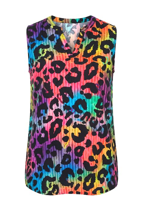 Halenka, bez rukávů, barevný leopardí vzor, tunikový výstřih