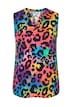 Halenka, bez rukávů, barevný leopardí vzor, tunikový výstřih