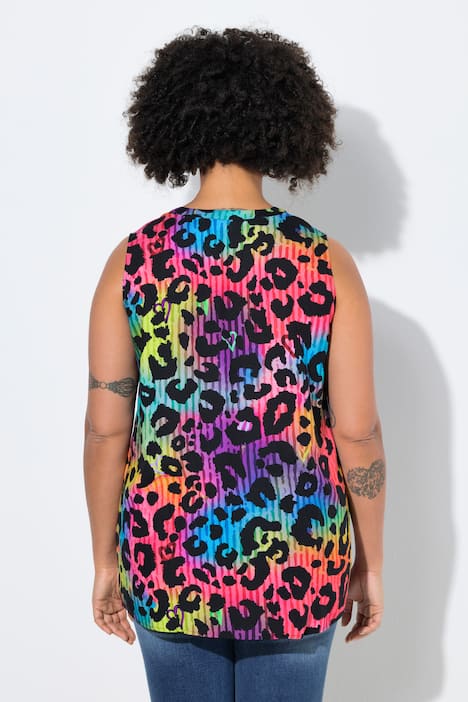 Bluse, ärmellos, farbiges Leomuster, Tunika-Ausschnitt