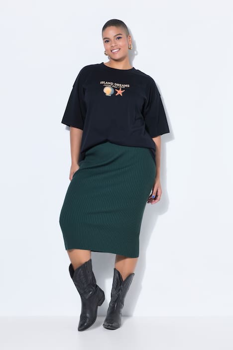 Gebreide rok, Slim Fit, midi-lengte, elastische tailleband