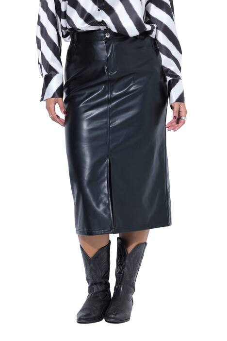 Sukně, kožený vzhled, A střih, midi délka, rozparek vpředu