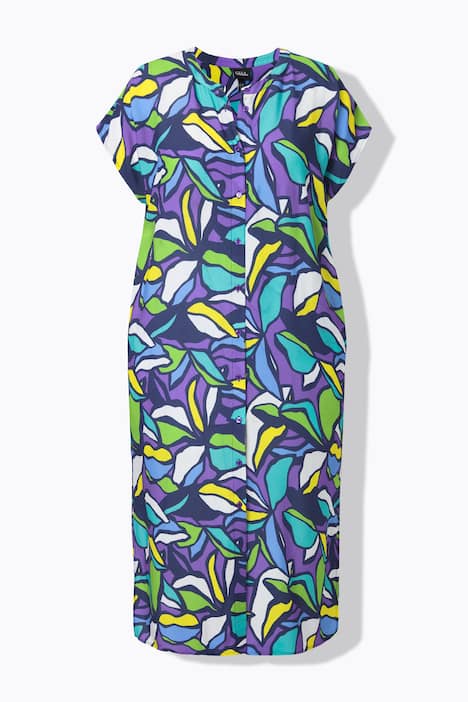 Vestido midi, hojas, oversize, cuello alzado, media manga