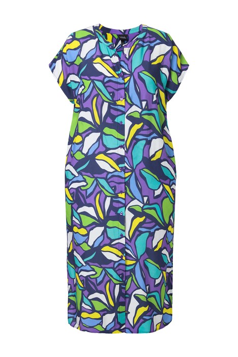 Midi šaty, listový vzor, oversized, rolák, polo rukávy