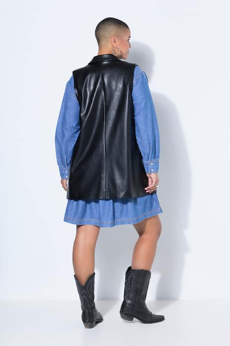Mouwloos vest, oversized, gilet, leerlook, reverskraag