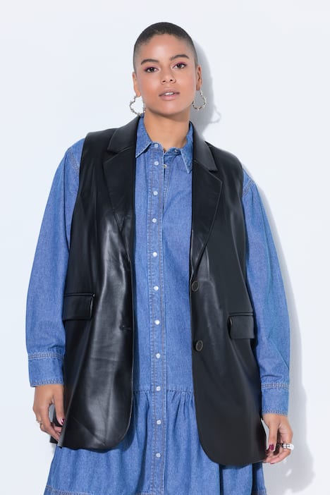 Mouwloos vest, oversized, gilet, leerlook, reverskraag