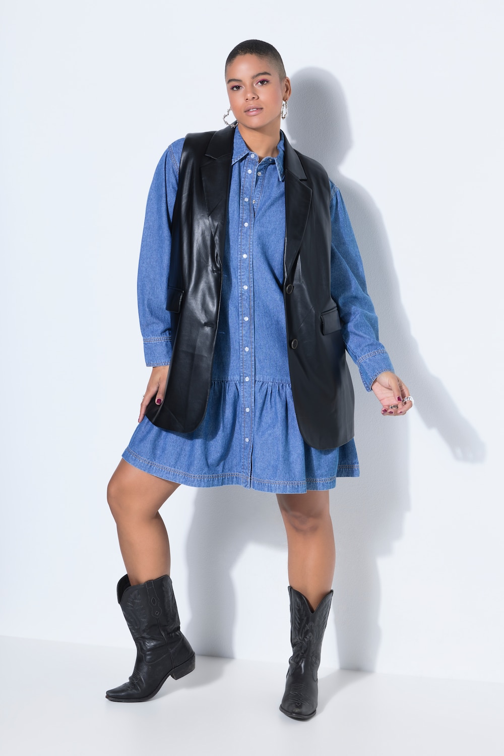 Mouwloos vest, oversized, gilet, leerlook, reverskraag