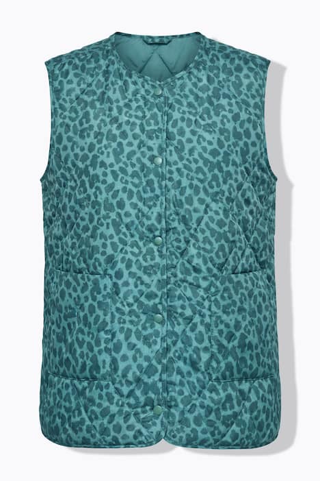 Doorgestikt mouwloos vest, oversized model, licht doorgestikt, luipaard