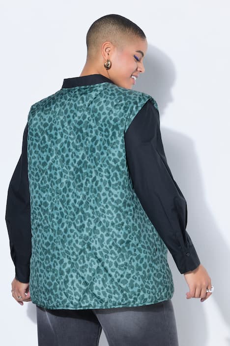 Doorgestikt mouwloos vest, oversized model, licht doorgestikt, luipaard