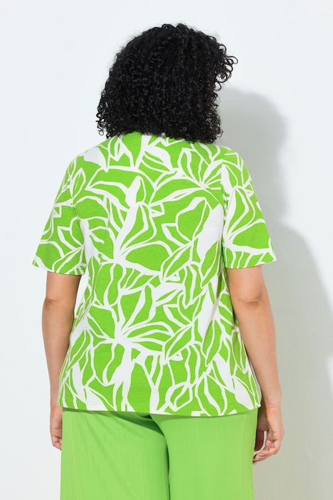 T-shirt, liście, dekolt w szpic, rękaw 1/2