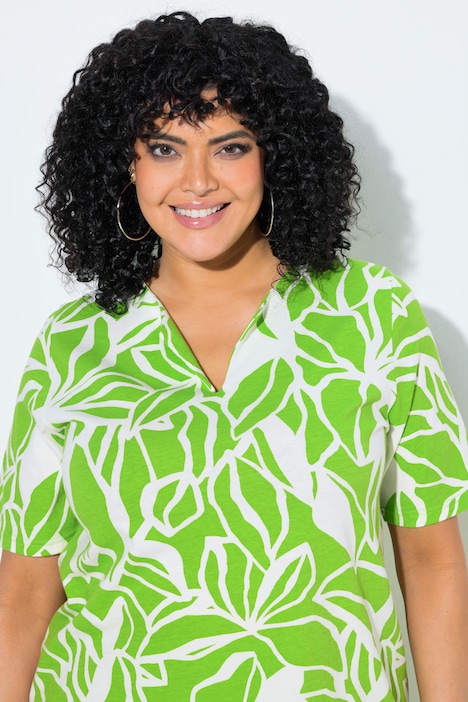 T-shirt, liście, dekolt w szpic, rękaw 1/2