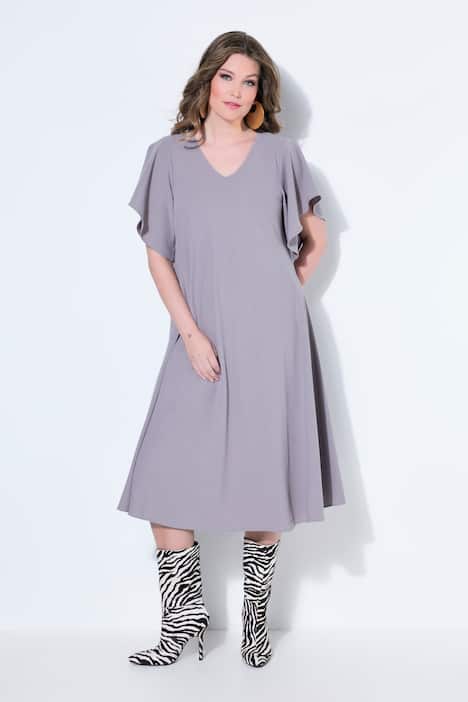 Kleid, A-Linie, Midilänge, feine Struktur, Flügel-Halbarm
