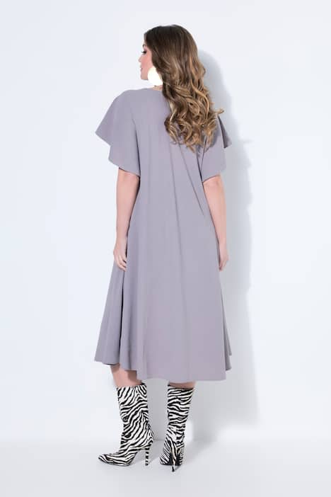 Kleid, A-Linie, Midilänge, feine Struktur, Flügel-Halbarm