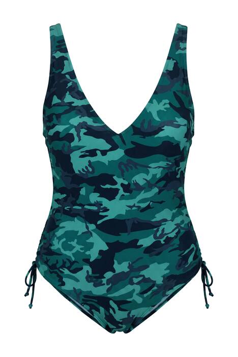 Plavky, maskáčové, řasící stuhy, měkké košíčky, tvarující