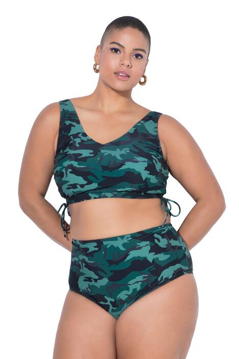 Bikiny, horní díl, maskáčové, řasící stuhy, měkké košíčky