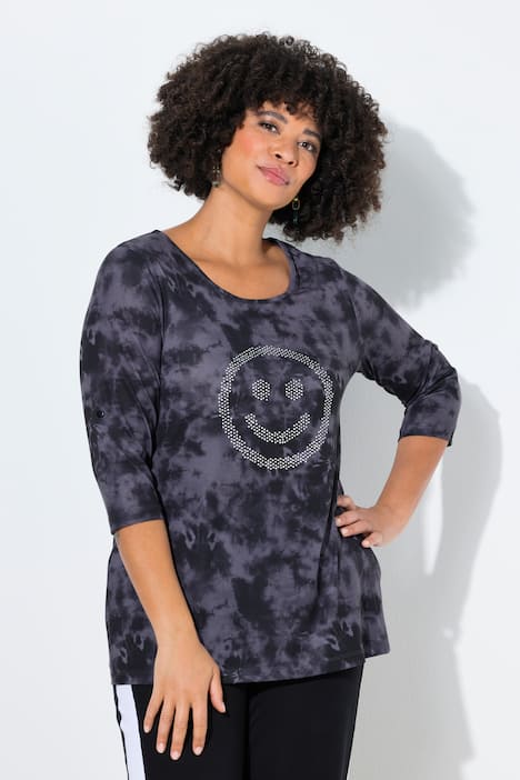 T-Shirt, Komfort Fit, Batikmuster, Glitzer-Smiley