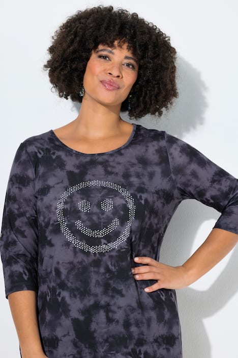 T-Shirt, Komfort Fit, Batikmuster, Glitzer-Smiley