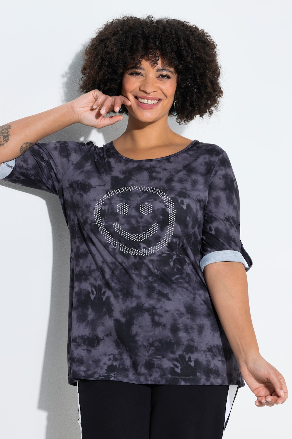 T-shirt, comfort fit, batikmønster, glitter-smiley