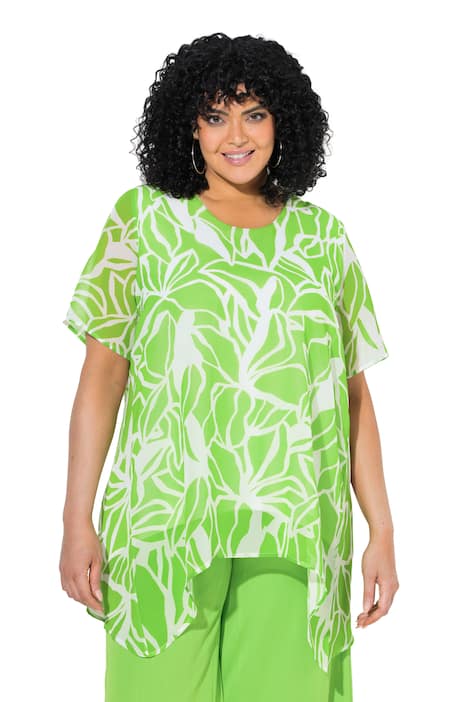 Šifonová halenka, rozparek na zádech, kulatý výstřih, polo rukávy