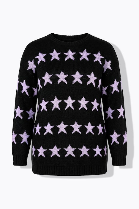 Long-Pullover, oversized, Sterne, Ballon-Langarm