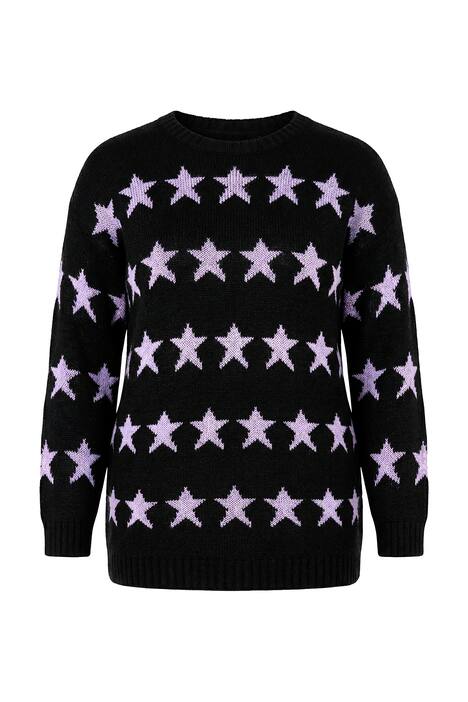 Dlouhý svetr, oversize, hvězdy, dlouhé balónové rukávy