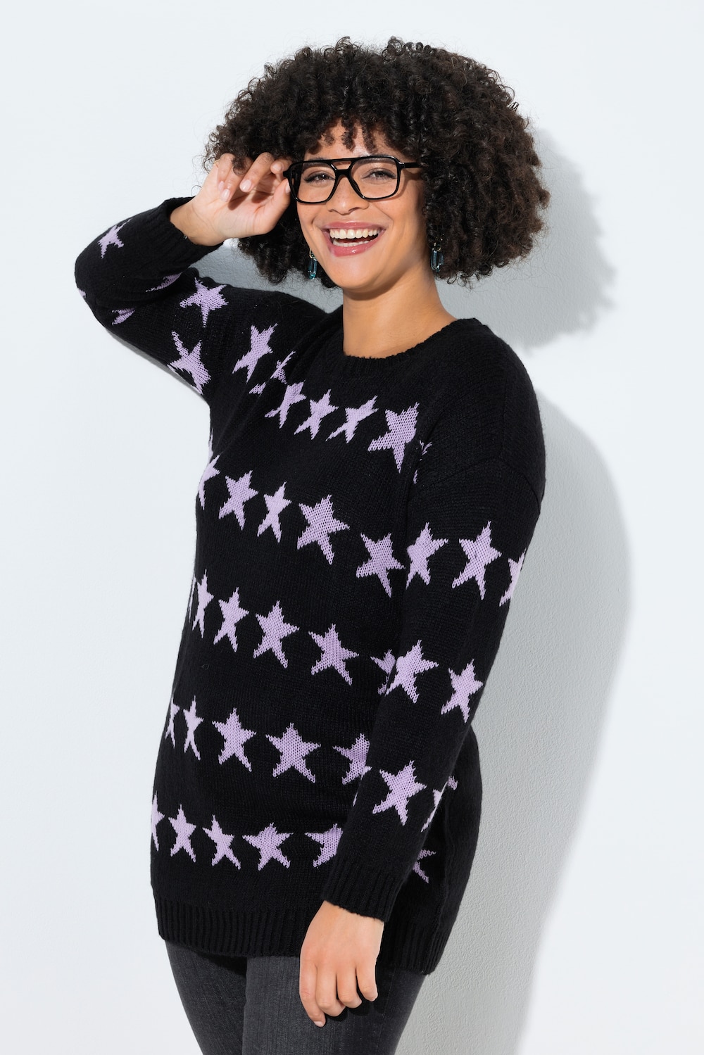 Lange trui, oversized, sterren, lange ballonmouwen