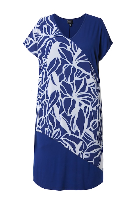 Žerzejové šaty, šifonová vrstva, V-výstřih, polo rukávy