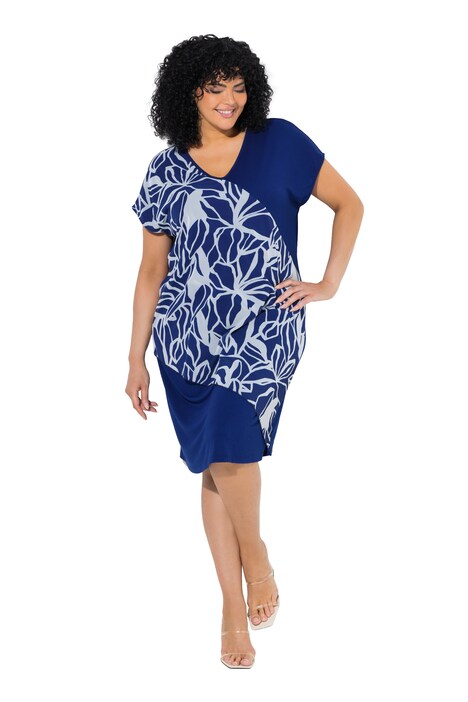 Žerzejové šaty, šifonová vrstva, V-výstřih, polo rukávy