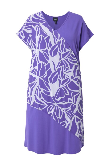 Žerzejové šaty, šifonová vrstva, V-výstřih, polo rukávy