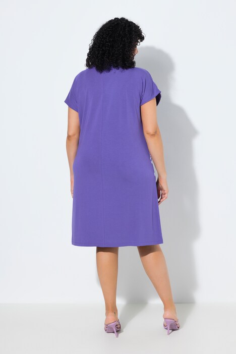 Jersey jurk, chiffon overgooier, V-hals, korte mouwen