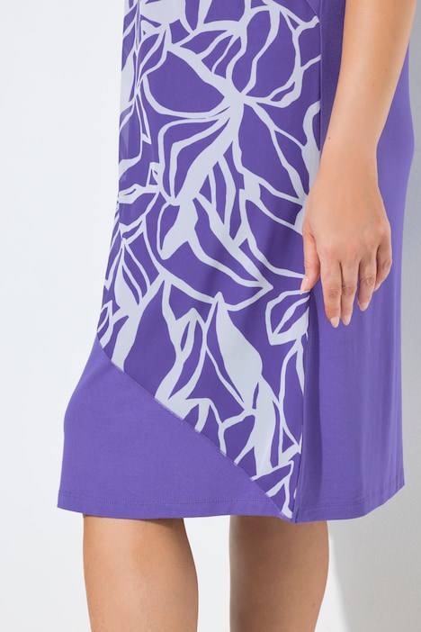 Jersey jurk, chiffon overgooier, V-hals, korte mouwen