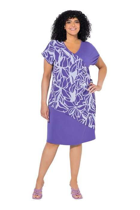 Žerzejové šaty, šifonová vrstva, V-výstřih, polo rukávy