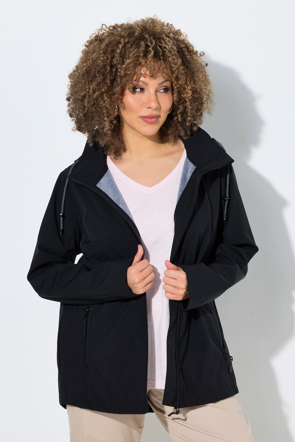 HYPRAR Softshell-Jacke, Kapuze, Zipptaschen, hinten länger