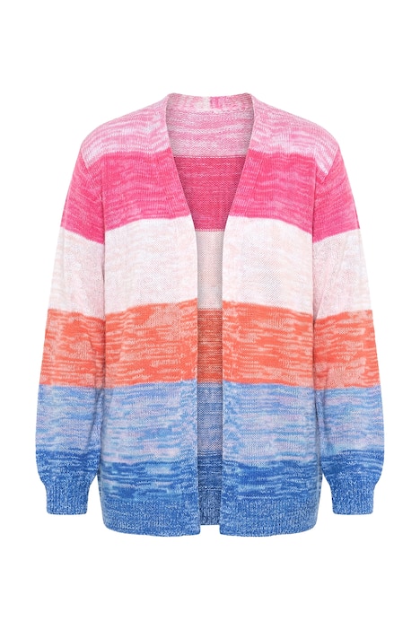 Rozepínací svetr, rovný střih, blokové pruhy, balónové rukávy