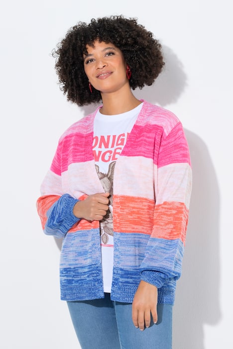 Strickjacke, Straight Fit, Blockstreifen, Ballon-Ärmel