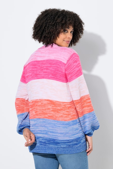 Strickjacke, Straight Fit, Blockstreifen, Ballon-Ärmel