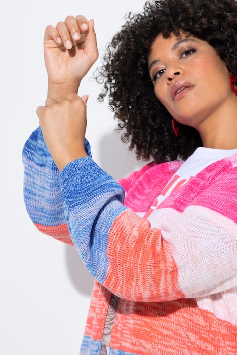 Strickjacke, Straight Fit, Blockstreifen, Ballon-Ärmel