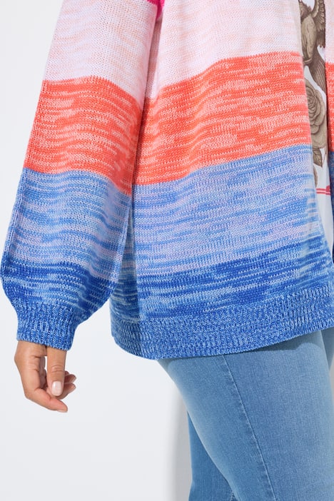 Strickjacke, Straight Fit, Blockstreifen, Ballon-Ärmel