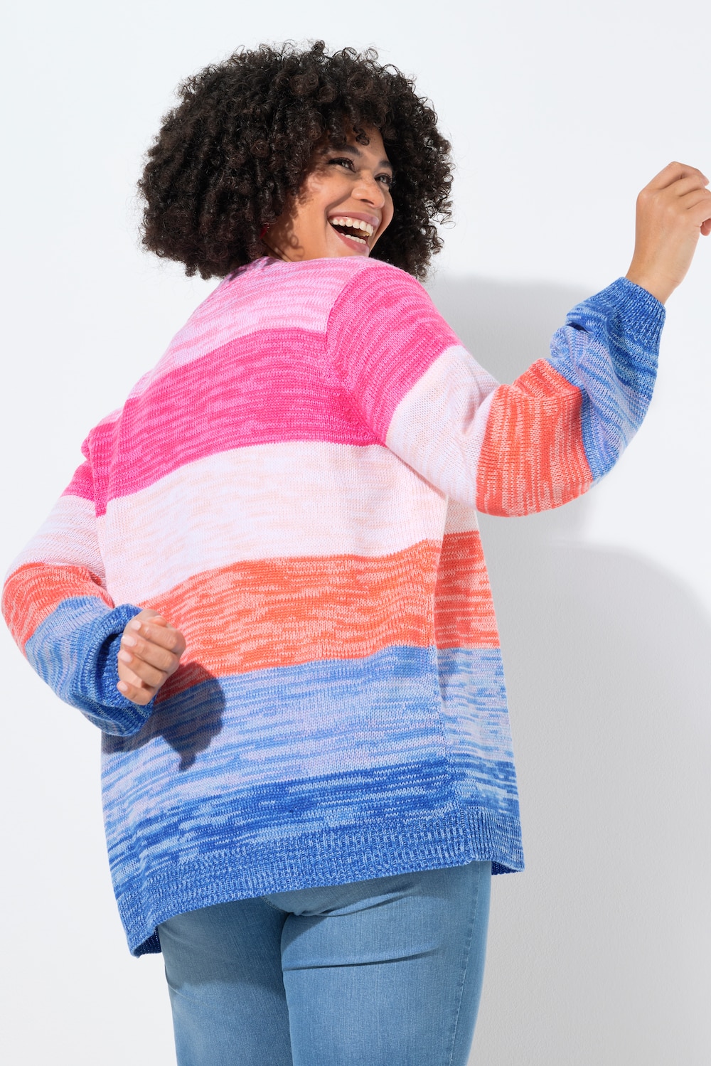 Cardigan, lige pasform, brede striber, ballonærmer