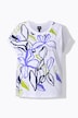 T-shirt, bladeren, oversized, ronde hals, korte mouwen