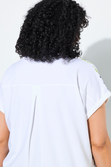 T-shirt, bladeren, oversized, ronde hals, korte mouwen