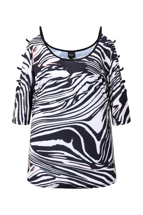Tričko, zebří vzor, výřezy, kulatý výstřih, 3/4 rukávy