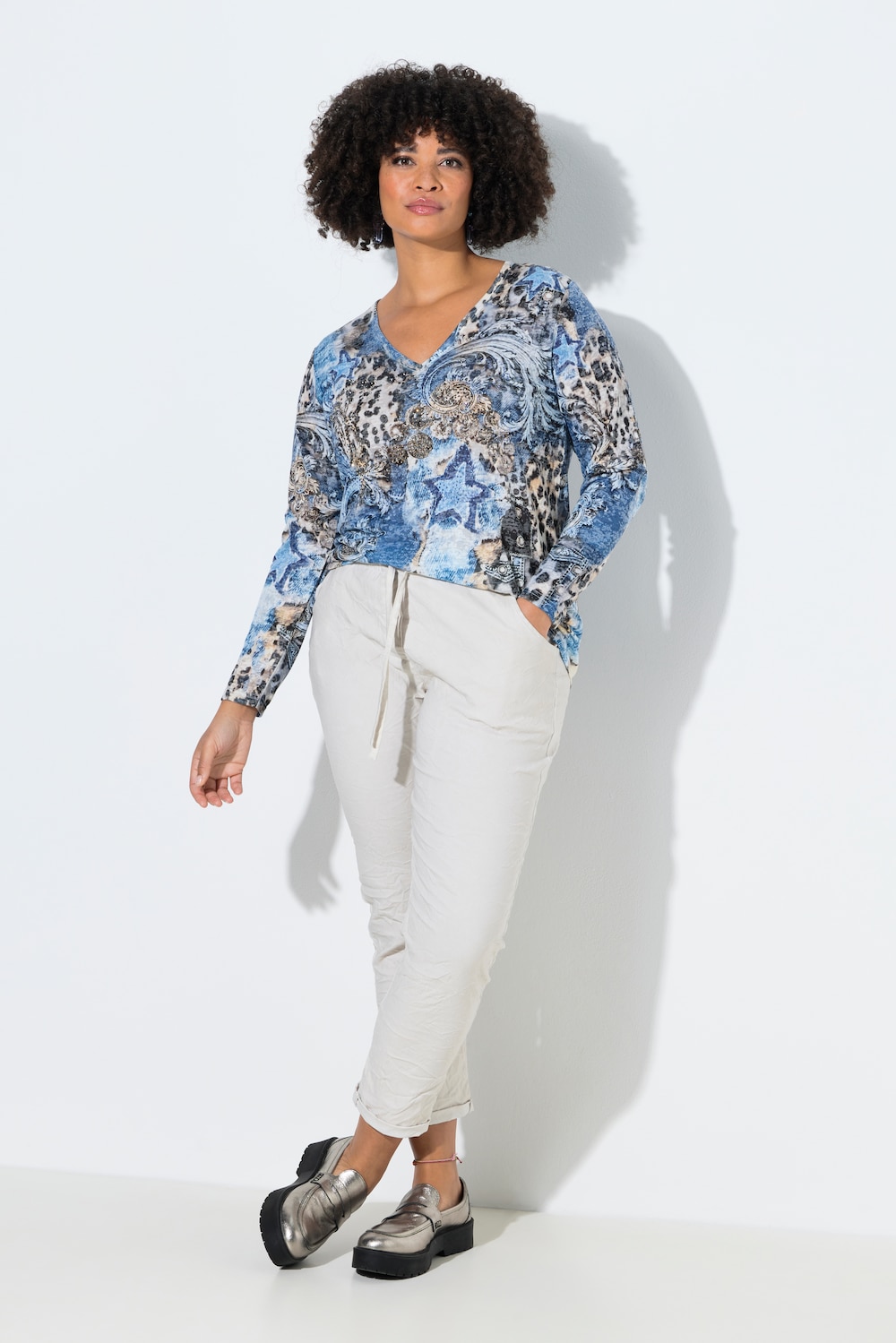 Broek, joggingstijl, crinkle-look, elastische tailleband